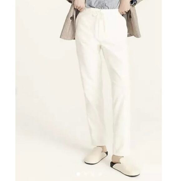 J Crew Corduroy Straight Leg Pants Cream Camp Garment Dyed Drawstring Button - Picture 1 of 9